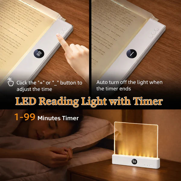 2-in-1 LED book light and night light USB rechargeable with timer for bedside reading Pink & White