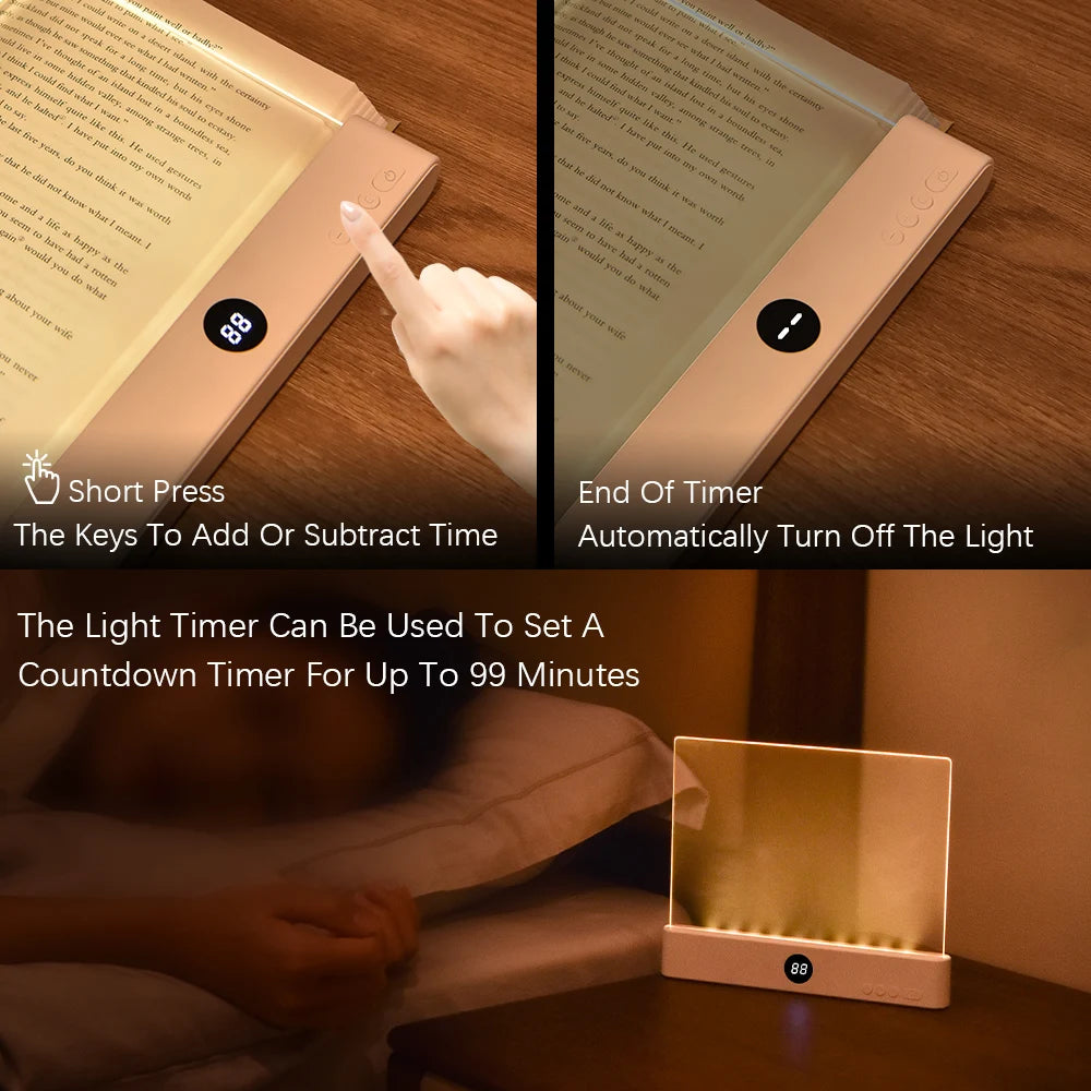 2-in-1 LED book light and night light USB rechargeable with timer for bedside reading Pink & White