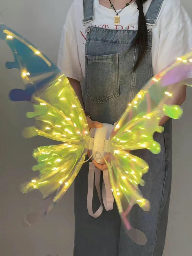 fairy costume wings birthday halloween gift for daughter teen sister with iridescent fabric and led glow – Warm yellow LED, Multicolor LED