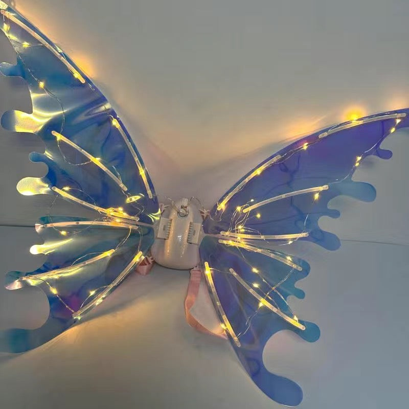 led butterfly wings light up fairy costume with iridescent translucent wings and embedded led string lights – Warm yellow LED, Multicolor LED