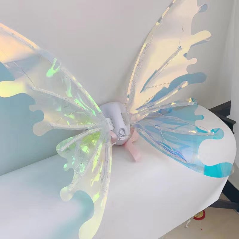 light up fairy wings with adjustable backpack harness fits adults teens and older kids for hours of wear – Warm yellow LED, Multicolor LED