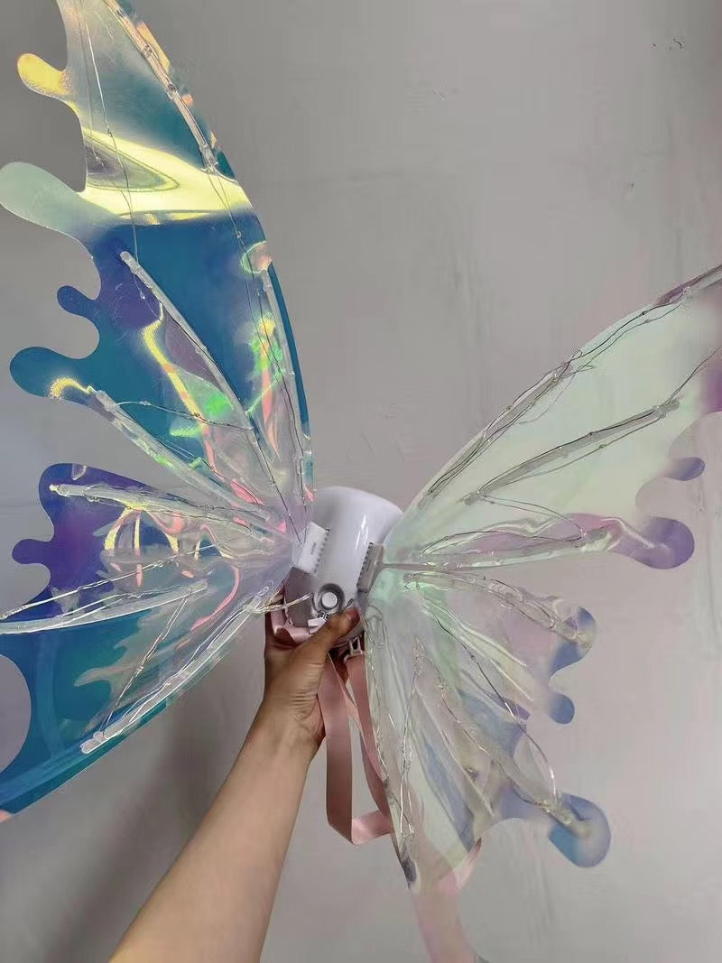 glowing iridescent butterfly wings with usb rechargeable battery pack for fairy cosplay and festival outfits – Warm yellow LED, Multicolor LED
