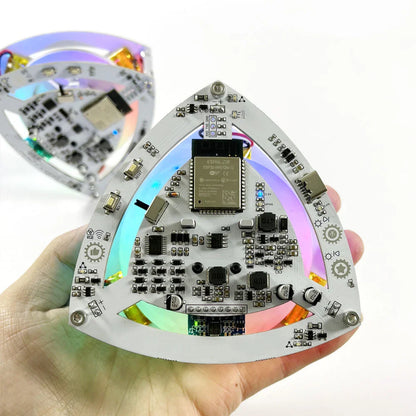 balance triangle robot held in hand with RGB ring lit, palm sized STEM gift for teens and adults Standard, Upgraded