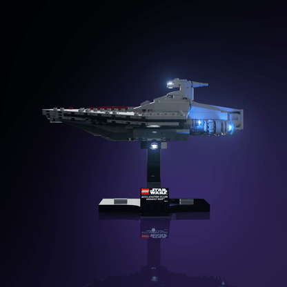 lighting kit for LEGO Acclamator-Class Assault Ship adds illuminated windows interiors and detail to the finished build for shelf display