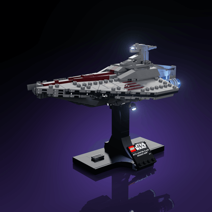 lighting kit for LEGO Acclamator-Class Assault Ship adds illuminated windows interiors and detail to the finished build for shelf display