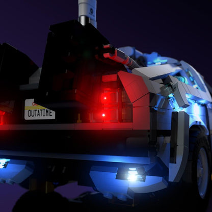 LEGO Back to the Future Time Machine compatible LED kit with color-coded lights pre-cut wires tool-free install and reversible setup