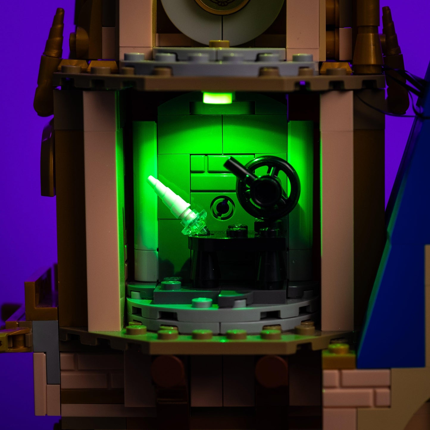 light kit for the LEGO Disney Castle build illuminates structural depth windows and decorative detail for display