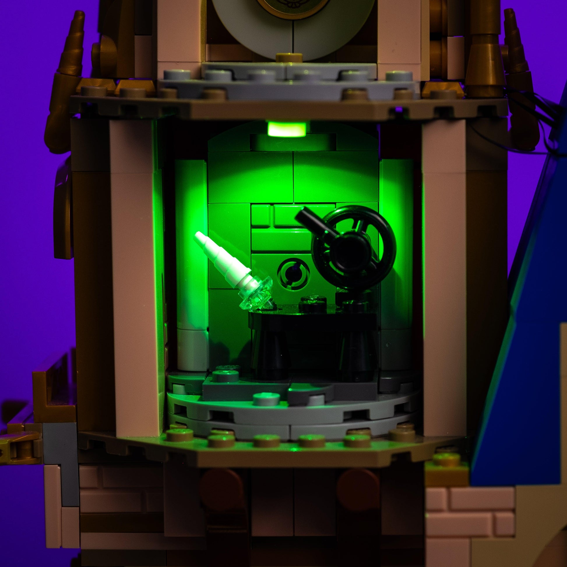 light kit for the LEGO Disney Castle build illuminates structural depth windows and decorative detail for display