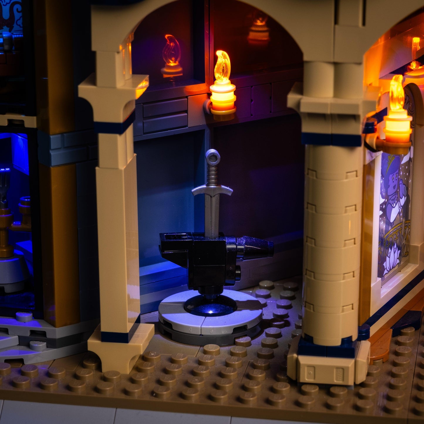 lighting kit for LEGO Disney Castle adds illuminated windows interiors and detail to the finished build for shelf display