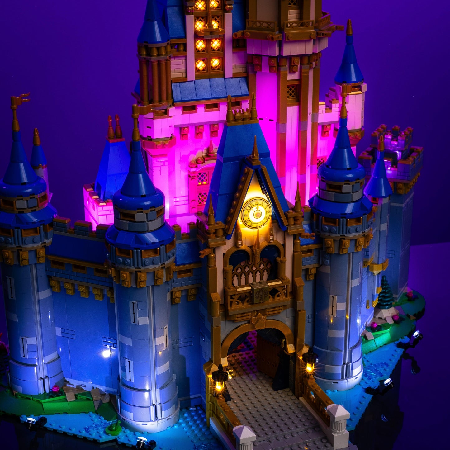 lighting kit for LEGO Disney Castle adds illuminated windows interiors and detail to the finished build for shelf display