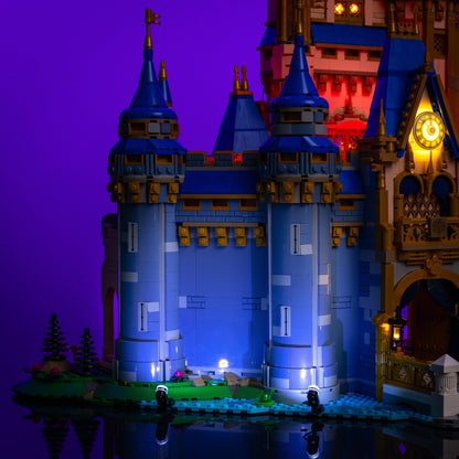 light kit for the LEGO Disney Castle build illuminates structural depth windows and decorative detail for display