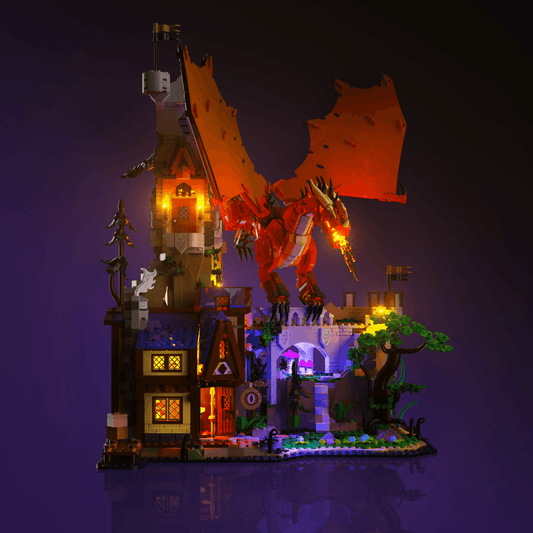 LED light kit for LEGO Dungeons & Dragons: Red Dragon Tale model with USB and battery powered glow upgrade for adult builders display