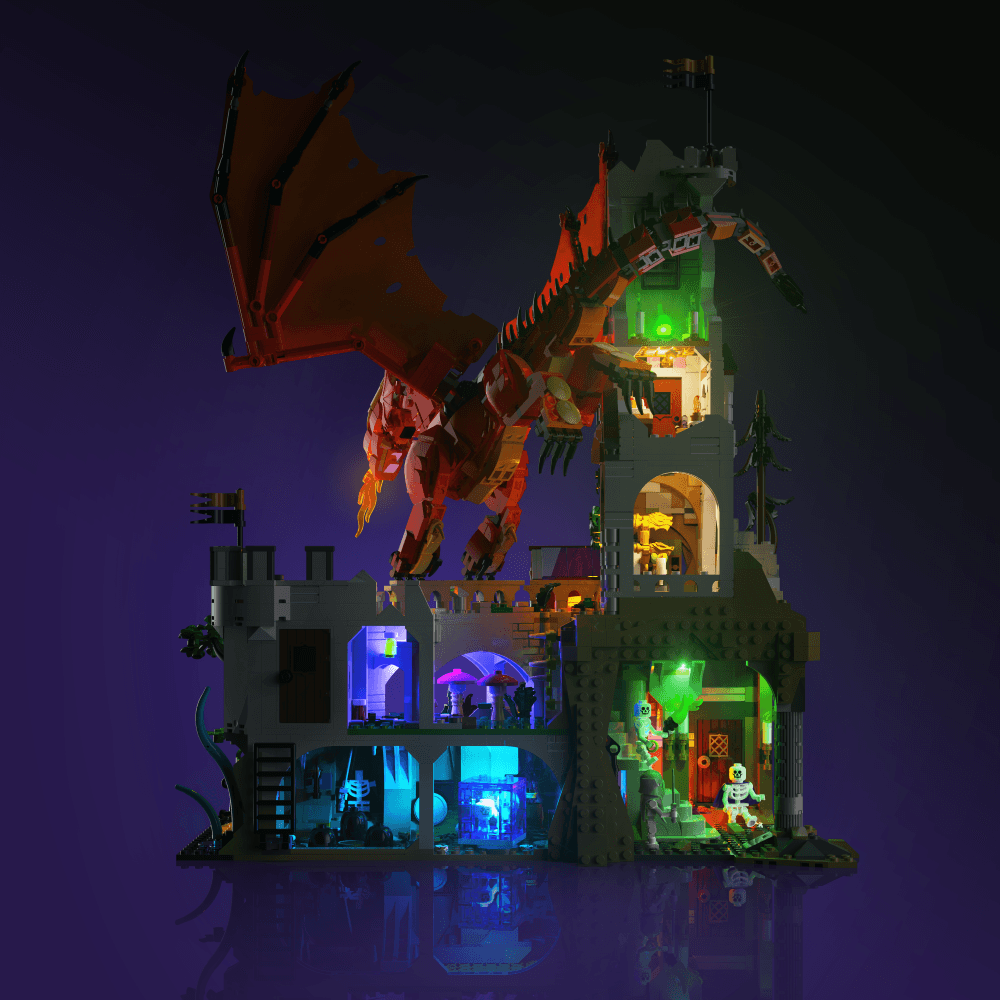 LEGO Dungeons & Dragons: Red Dragon Tale compatible LED kit with color-coded lights pre-cut wires tool-free install and reversible setup