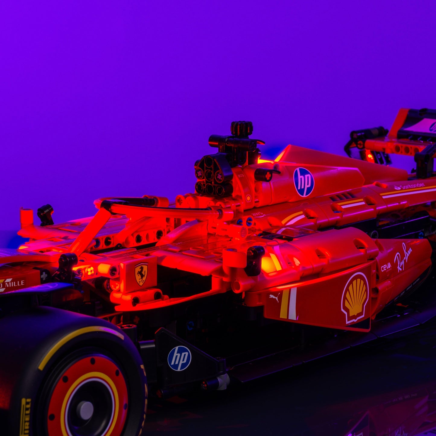lighting kit for LEGO Ferrari SF-24 F1 Car adds illuminated windows interiors and detail to the finished build for shelf display