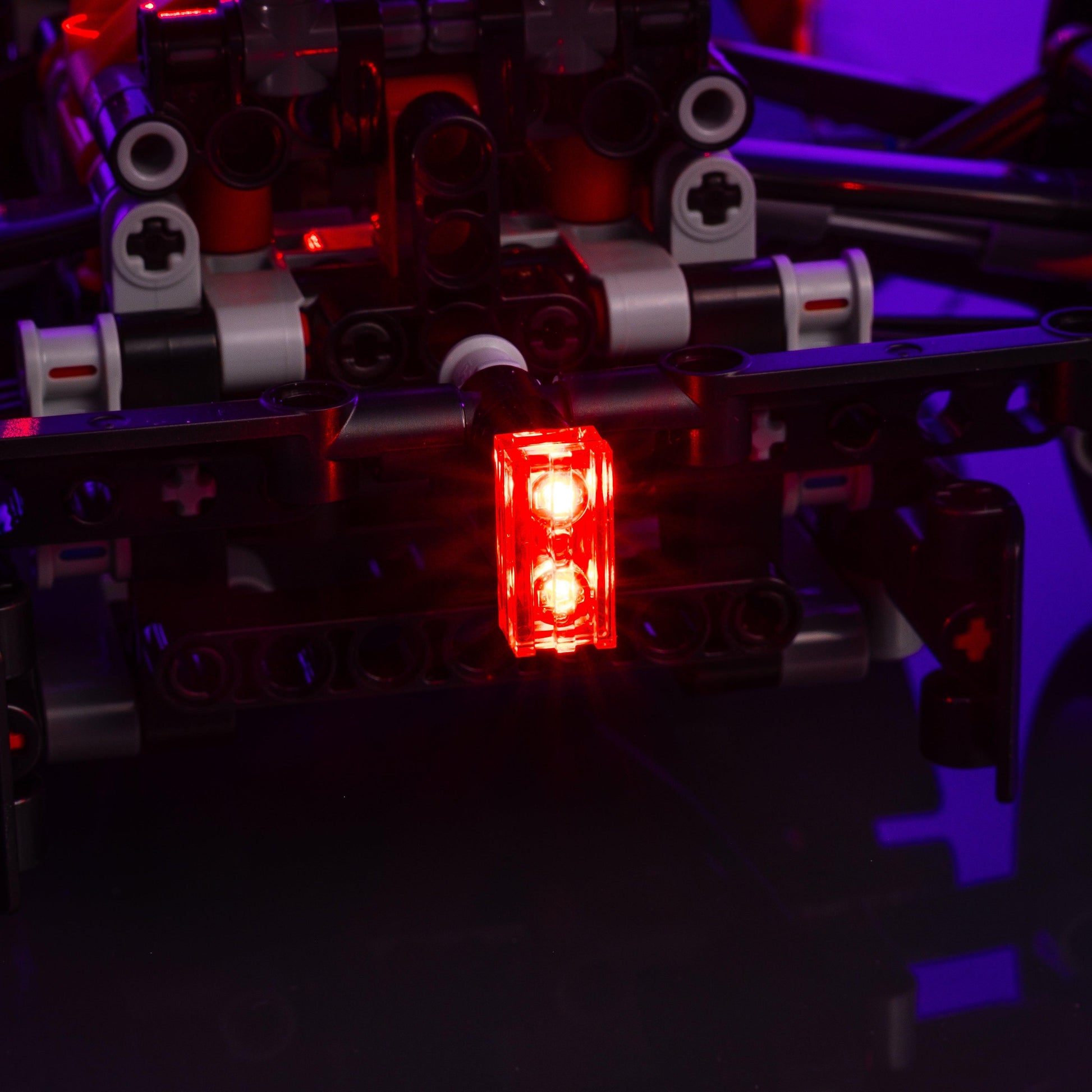 lighting kit for LEGO Ferrari SF-24 F1 Car adds illuminated windows interiors and detail to the finished build for shelf display