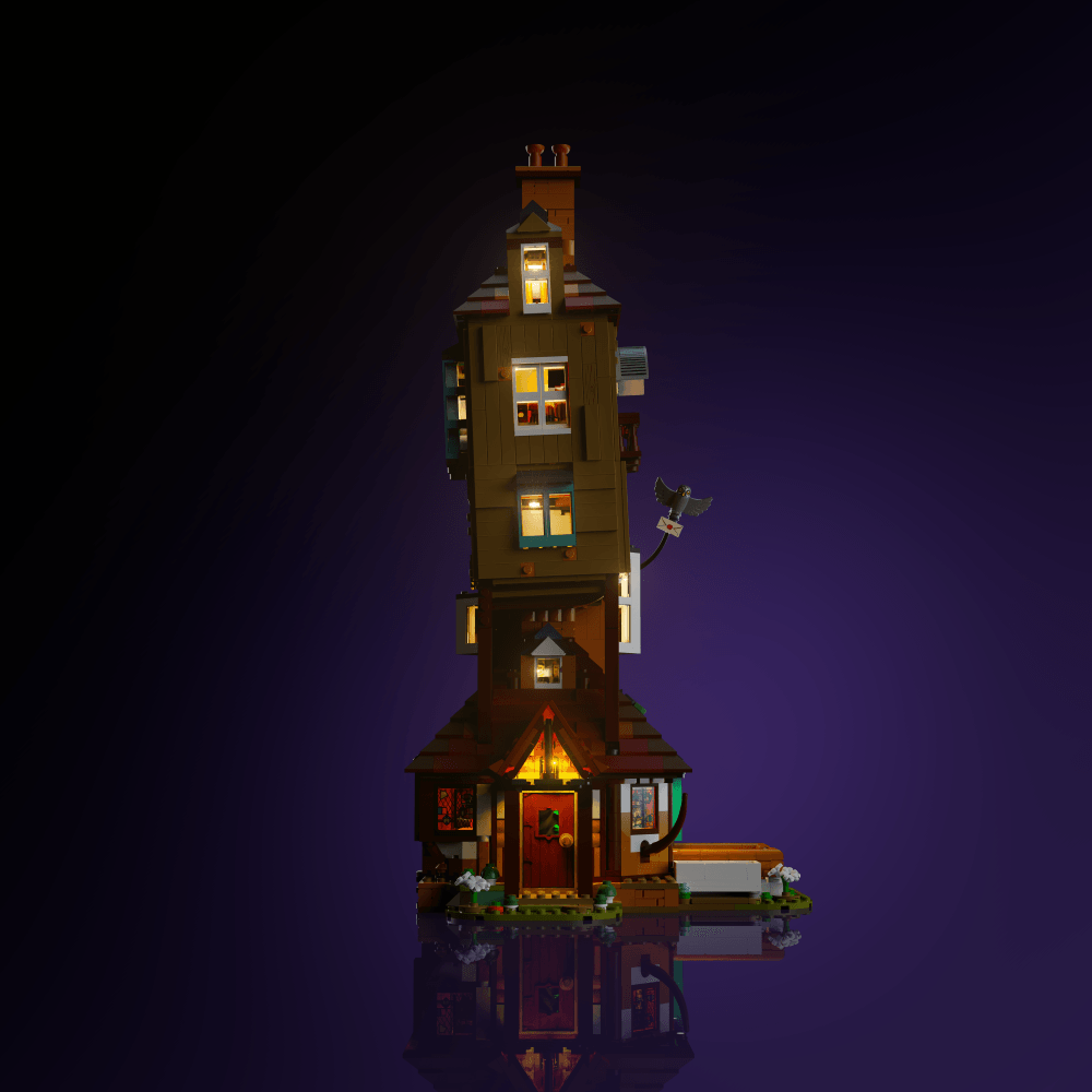 lighting kit for LEGO Harry Potter The Burrow - Collectors' Edition adds illuminated windows interiors and detail to the finished build for shelf display