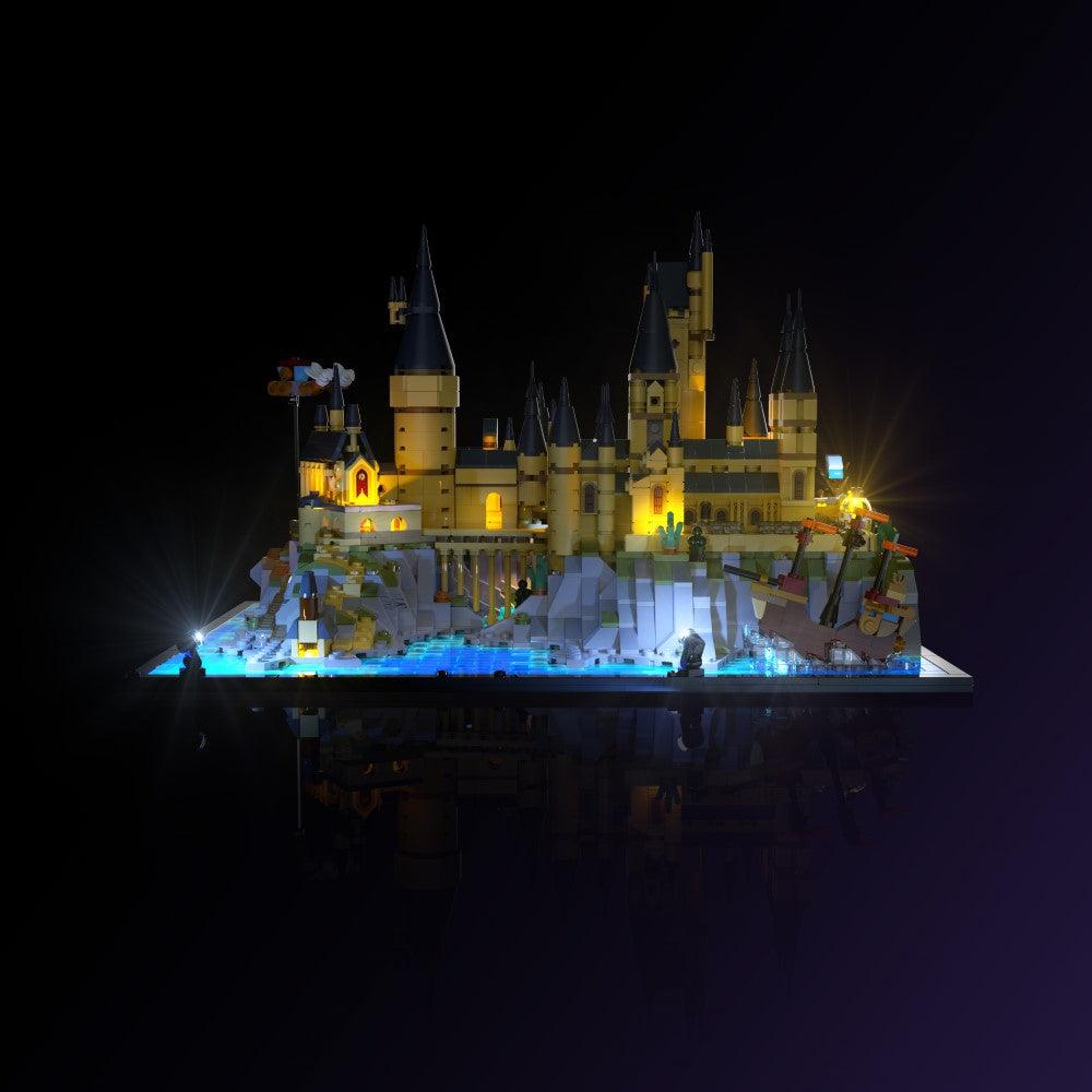lighting kit for LEGO Hogwarts Castle & Grounds adds illuminated windows interiors and detail to the finished build for shelf display