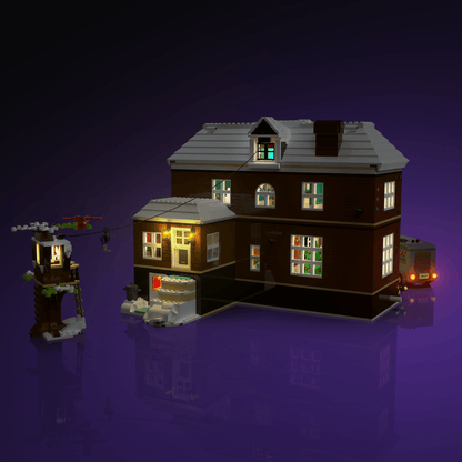 lighting kit for LEGO Home Alone adds illuminated windows interiors and detail to the finished build for shelf display