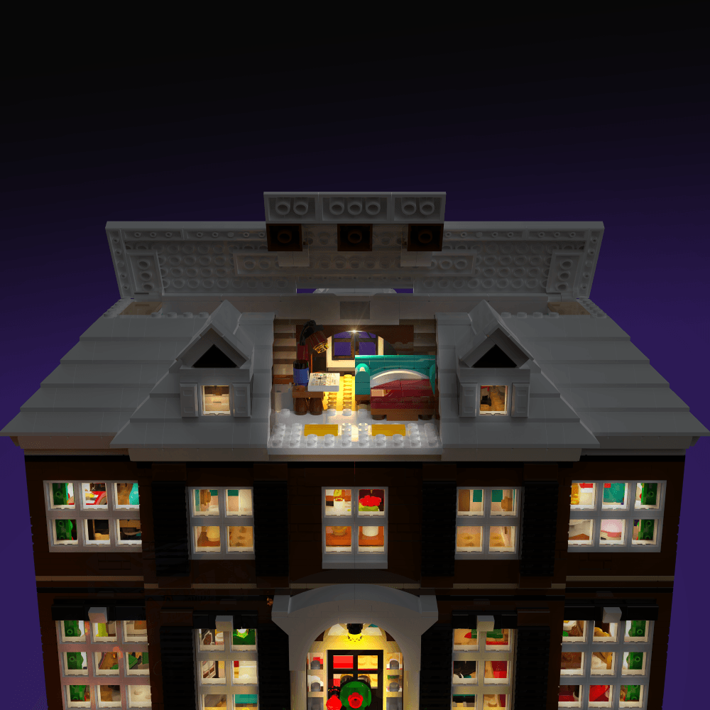 lighting kit for LEGO Home Alone adds illuminated windows interiors and detail to the finished build for shelf display