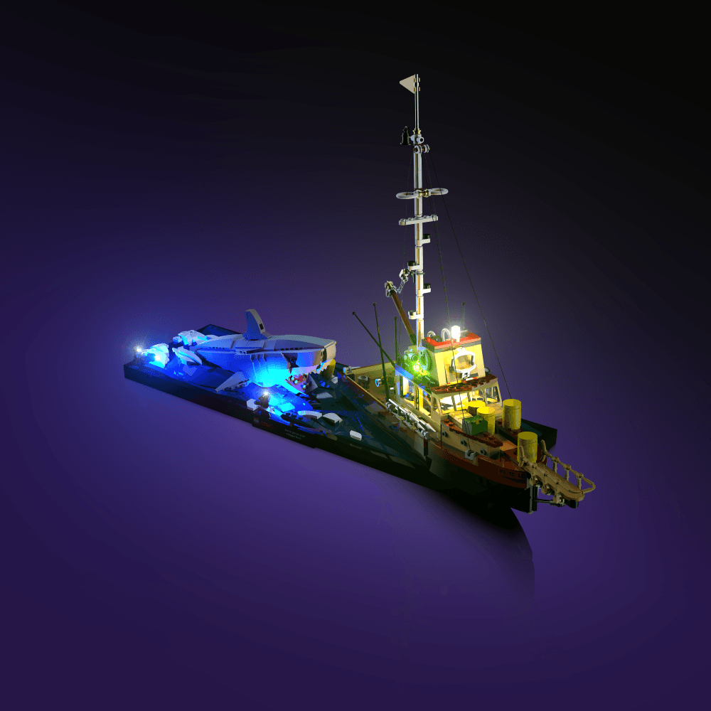 LED light kit for LEGO Jaws model with USB and battery powered glow upgrade for adult builders display
