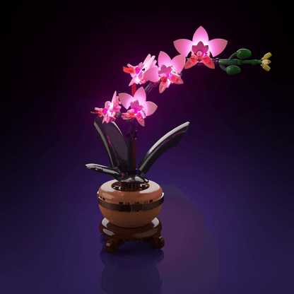 lighting kit for LEGO Mini Orchid adds illuminated windows interiors and detail to the finished build for shelf display