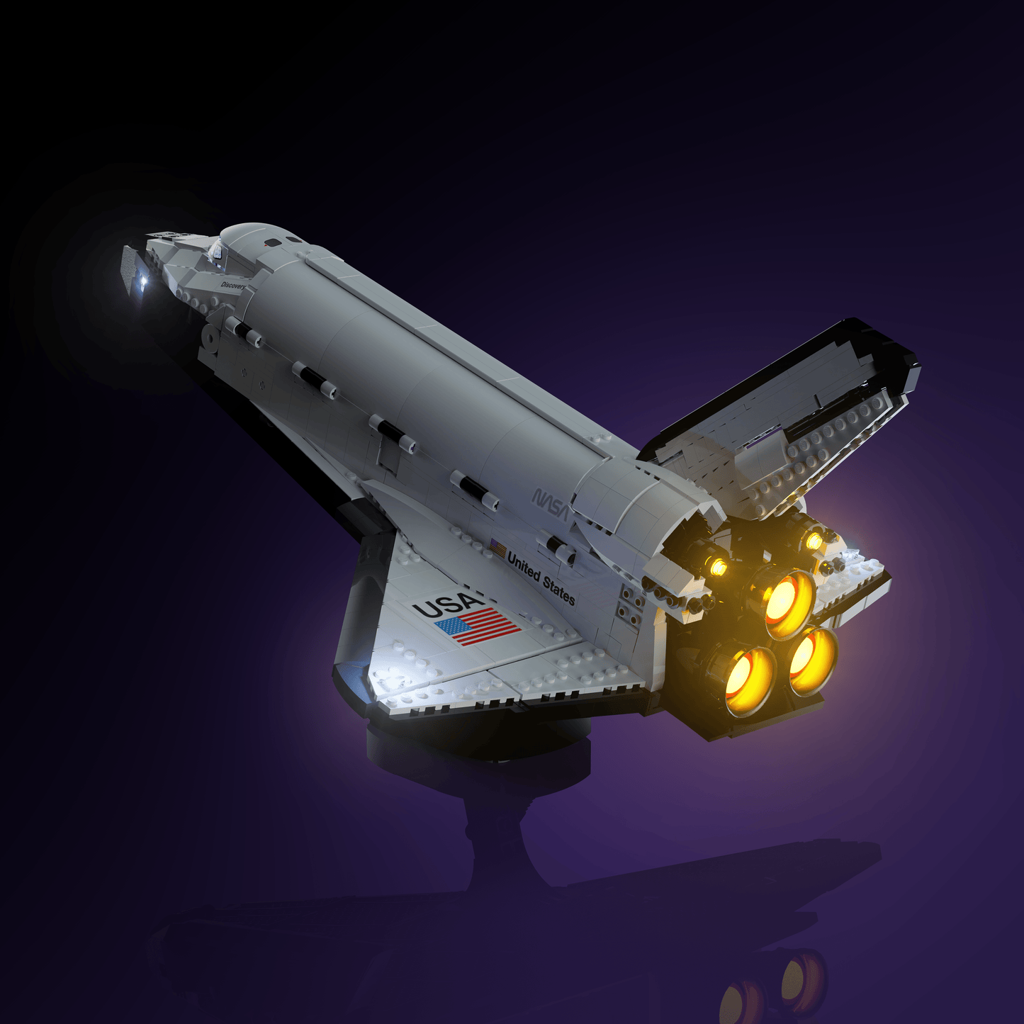 LED light kit for LEGO NASA Space Shuttle Discovery model with USB and battery powered glow upgrade for adult builders display