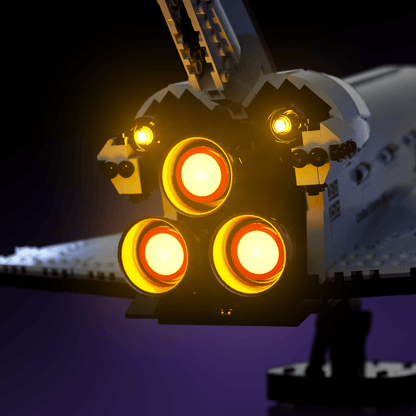 light kit for the LEGO NASA Space Shuttle Discovery build illuminates structural depth windows and decorative detail for display