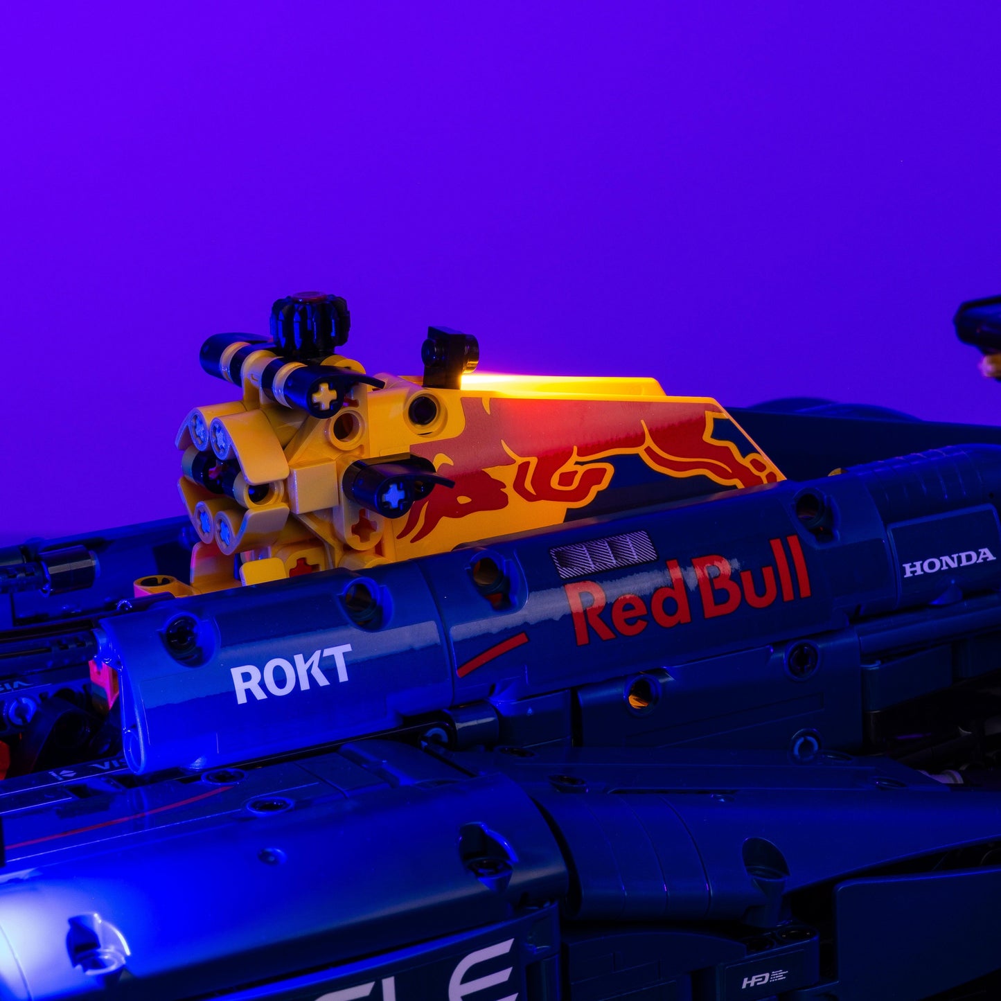 lighting kit for LEGO Oracle Red Bull Racing RB20 F1 Car adds illuminated windows interiors and detail to the finished build for shelf display