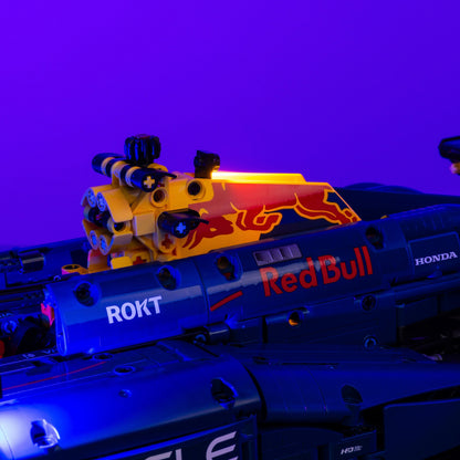 lighting kit for LEGO Oracle Red Bull Racing RB20 F1 Car adds illuminated windows interiors and detail to the finished build for shelf display