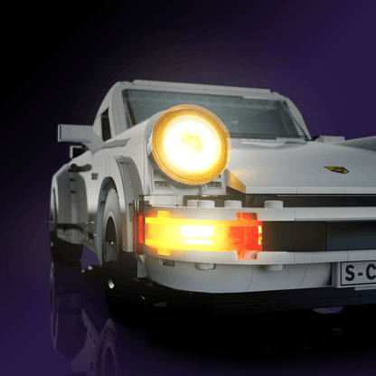 light kit for the LEGO Porsche 911 build illuminates structural depth windows and decorative detail for display
