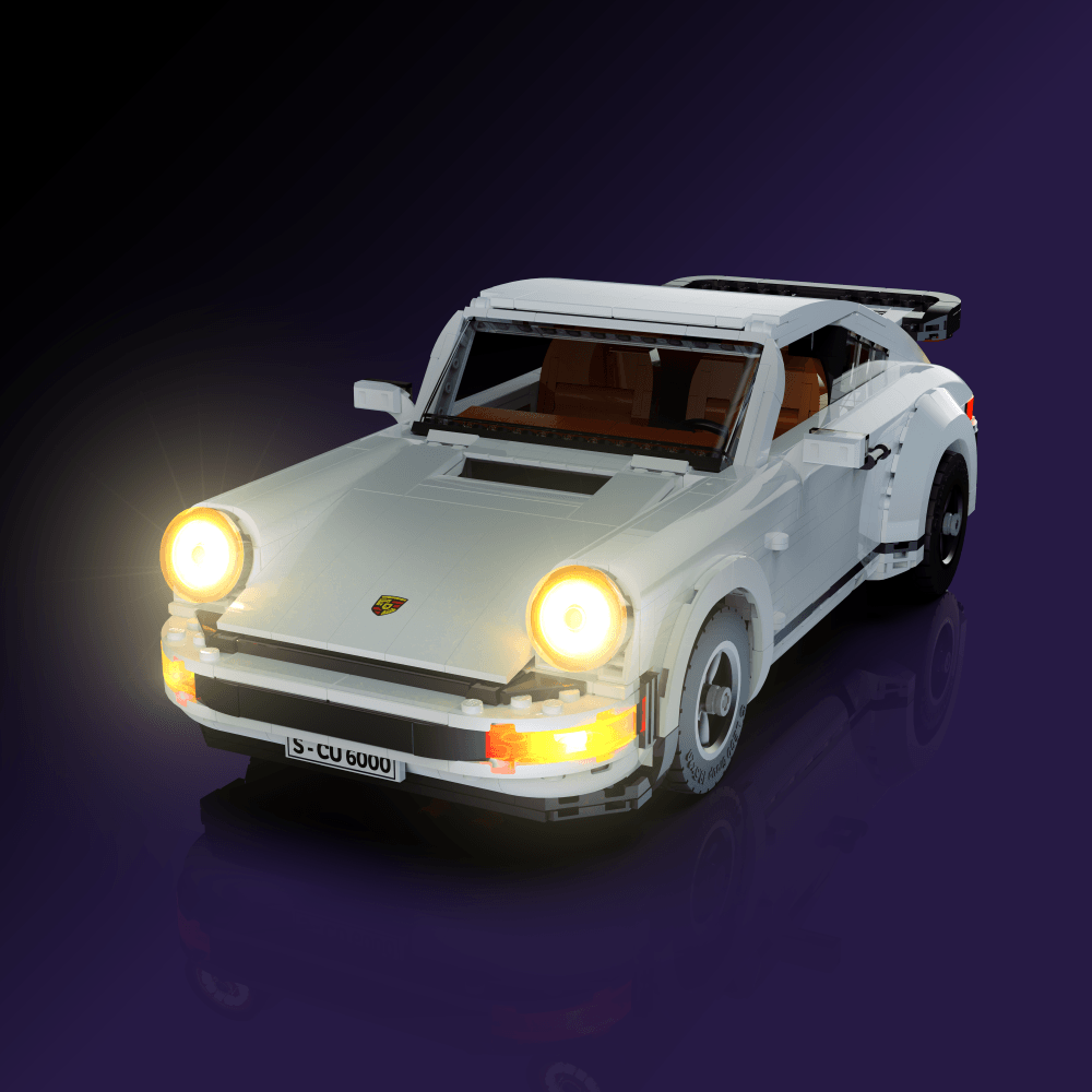 lighting kit for LEGO Porsche 911 adds illuminated windows interiors and detail to the finished build for shelf display