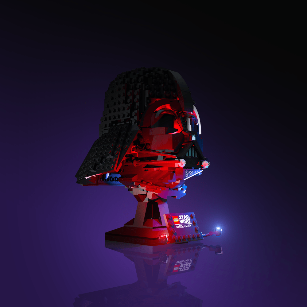 lighting kit for LEGO Star Wars Darth Vader Helmet adds illuminated windows interiors and detail to the finished build for shelf display