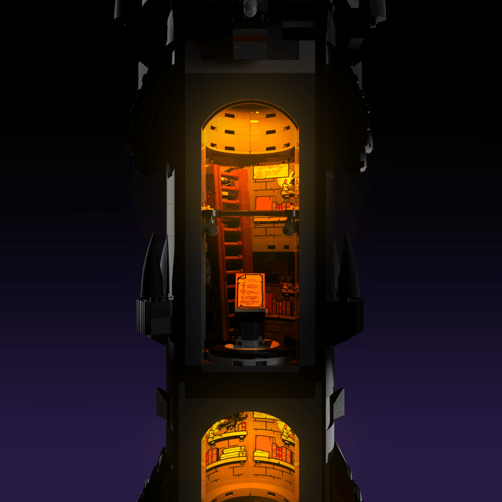 lighting kit for LEGO The Lord of the Rings: Barad-dur adds illuminated windows interiors and detail to the finished build for shelf display