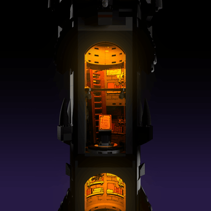 lighting kit for LEGO The Lord of the Rings: Barad-dur adds illuminated windows interiors and detail to the finished build for shelf display