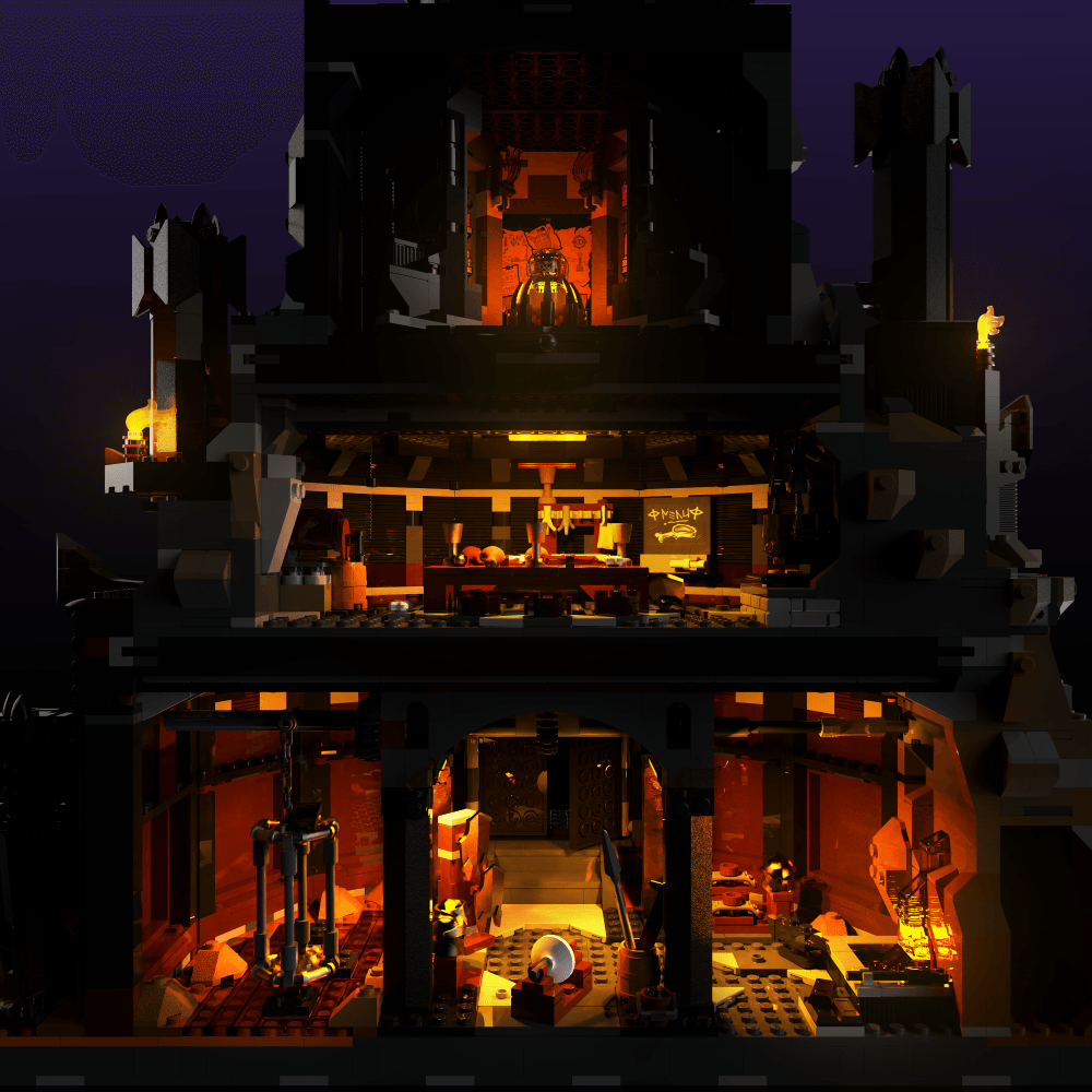 lighting kit for LEGO The Lord of the Rings: Barad-dur adds illuminated windows interiors and detail to the finished build for shelf display
