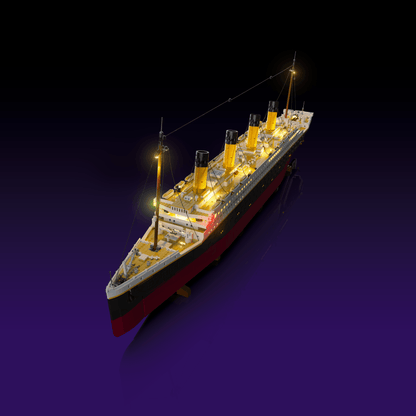 lighting kit for LEGO Titanic adds illuminated windows interiors and detail to the finished build for shelf display