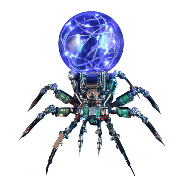 mechanical spider led lamp luminous arachnoid robot blue glowing globe metal legs steampunk halloween decor