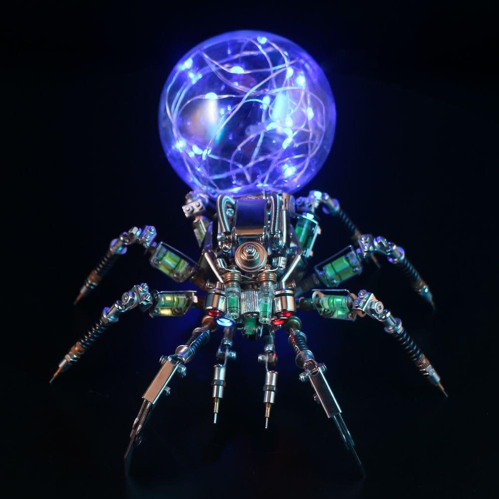 steampunk spider sculpture mechanical robot decor blue led night light office desk centerpiece collector