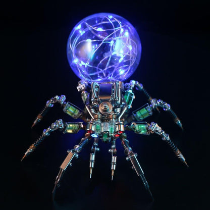 steampunk spider sculpture mechanical robot decor blue led night light office desk centerpiece collector