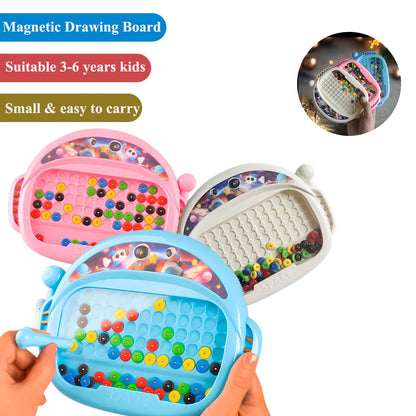 Puzzloria magnetic bead drawing board educational toy for kids fine motor skills development Blue Pink Beige