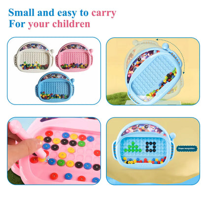 Puzzloria magnetic bead drawing board educational toy for kids fine motor skills development Blue Pink Beige