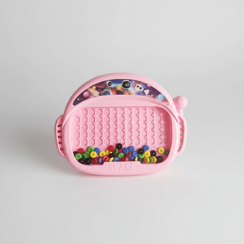 Puzzloria magnetic bead drawing board educational toy for kids fine motor skills development Blue Pink Beige