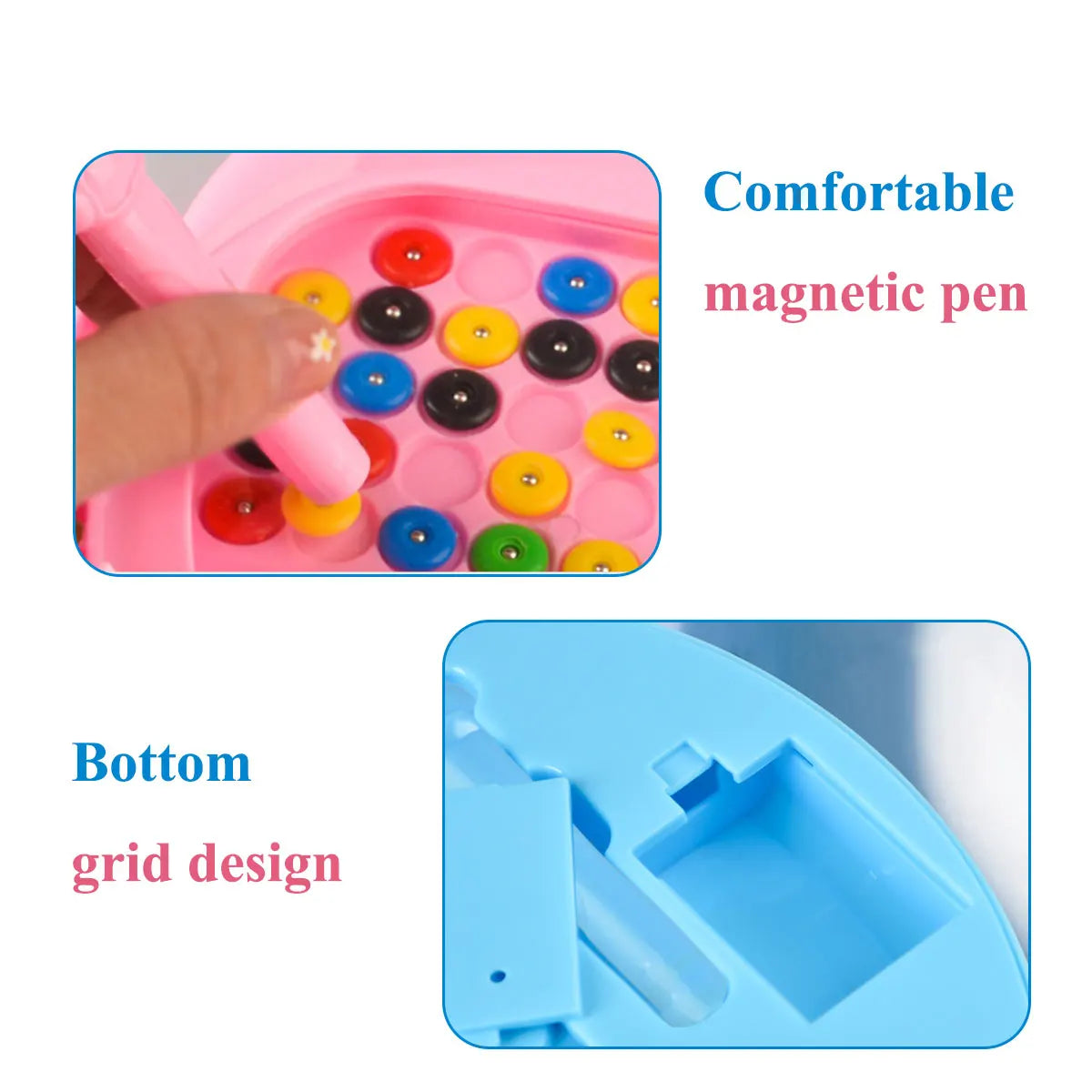 Puzzloria magnetic bead drawing board educational toy for kids fine motor skills development Blue Pink Beige