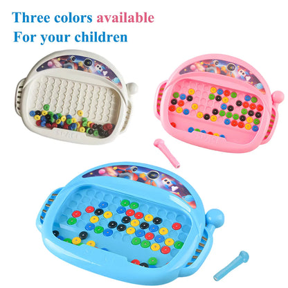 Puzzloria magnetic bead drawing board educational toy for kids fine motor skills development Blue Pink Beige
