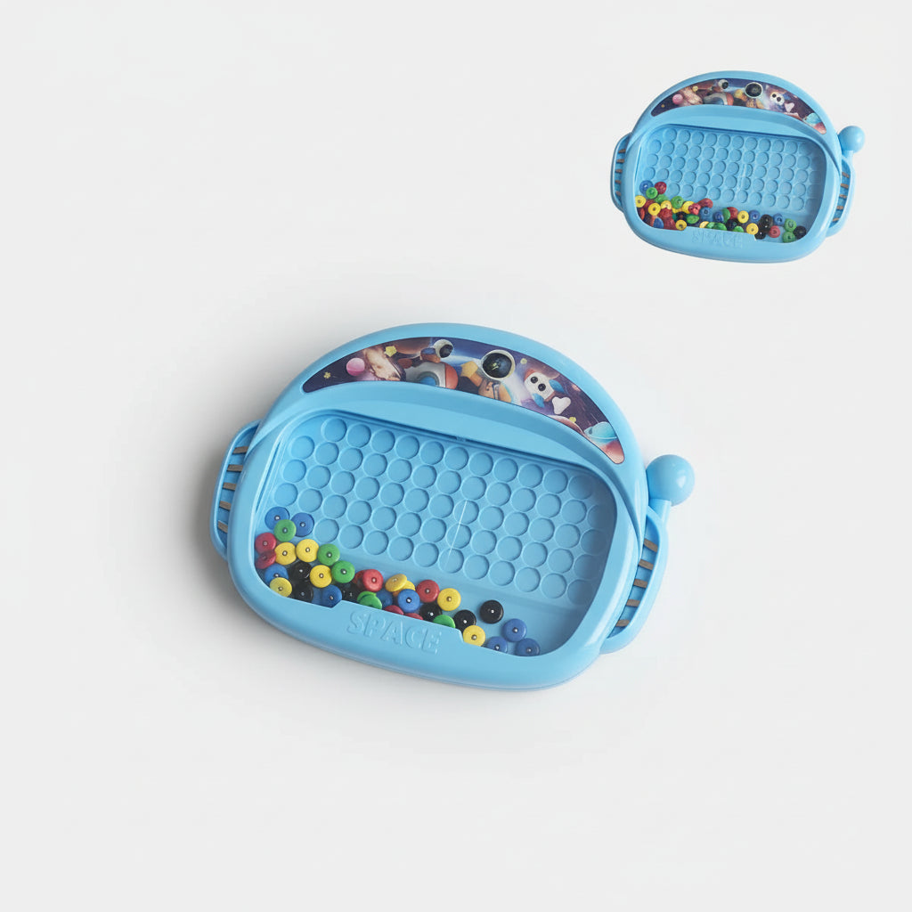 Puzzloria magnetic bead drawing board educational toy for kids fine motor skills development Blue Pink Beige