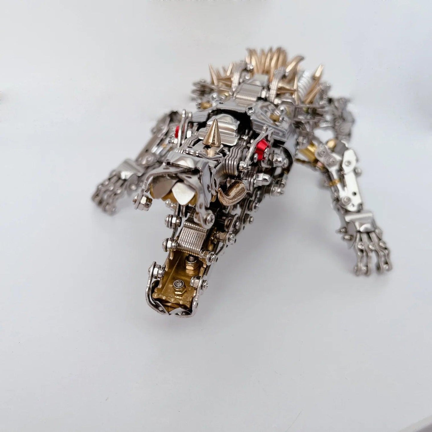 stainless steel crocodile sculpture 52 cm shelf decor mechanical engineer gift industrial art display piece