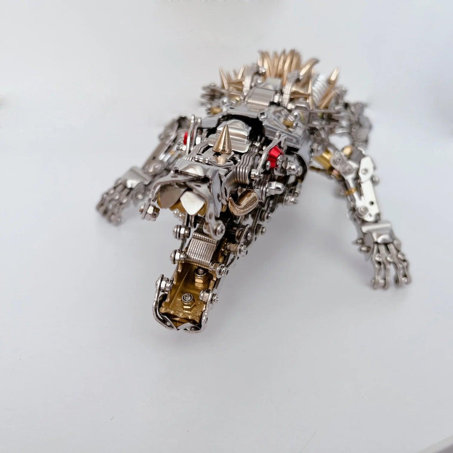 stainless steel crocodile sculpture 52 cm shelf decor mechanical engineer gift industrial art display piece