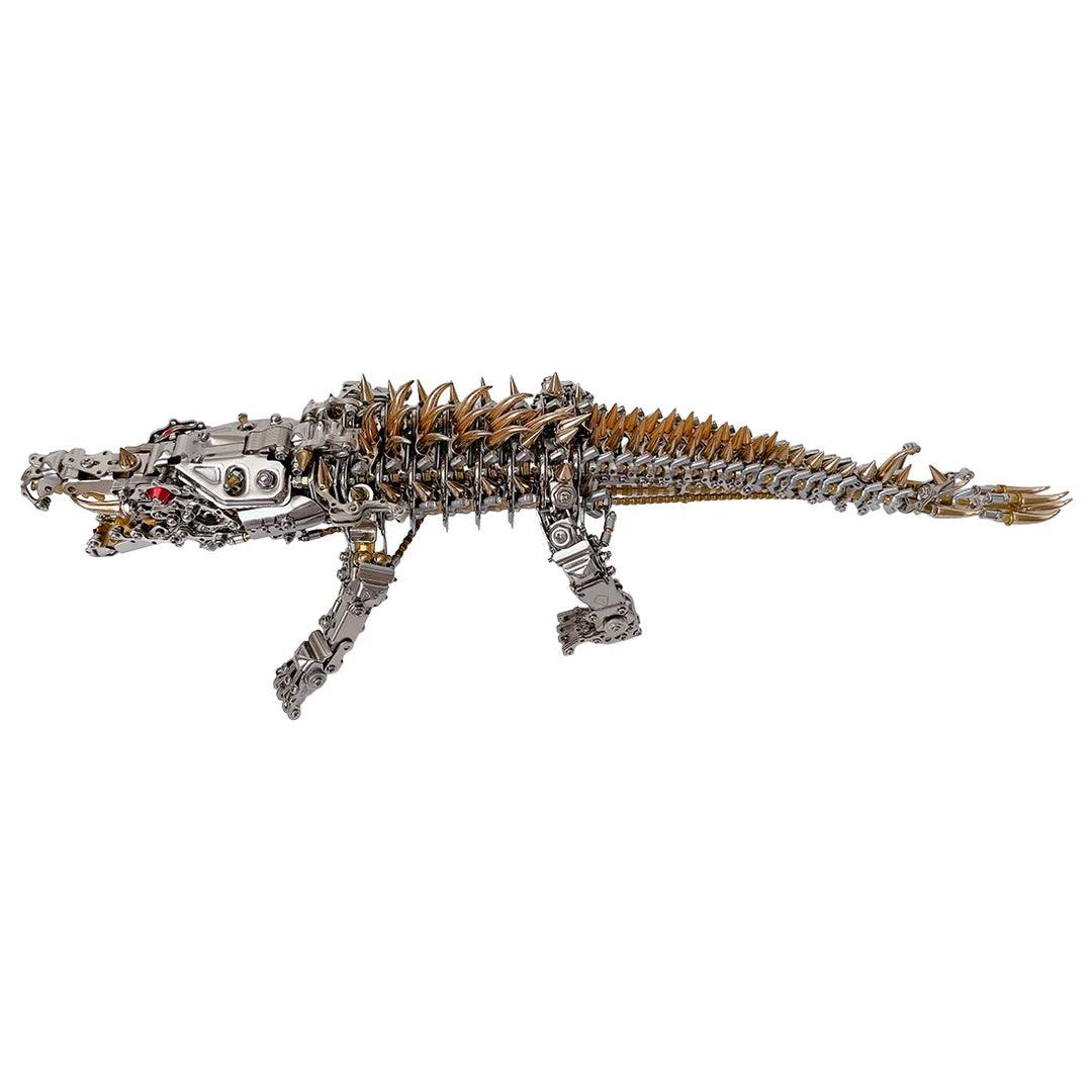 stainless steel crocodile sculpture 52 cm shelf decor mechanical engineer gift industrial art display piece