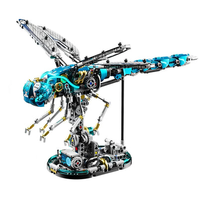 Puzzloria mechanical dragonfly building blocks set with LED lights and movable joints for STEM education and creative building