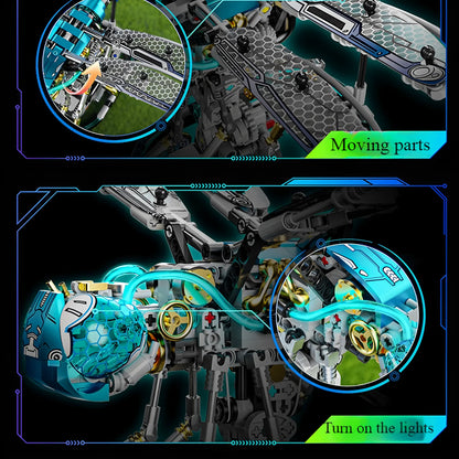 Puzzloria mechanical dragonfly building blocks set with LED lights and movable joints for STEM education and creative building